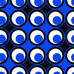 Abstract decorative pattern with circles on blue and black background. Vector illustration can be used for backgrounds, motifs, textile, wallpapers, fabrics, gift wrapping, templates.