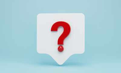 3D Rendering, 3d illustration. speech bubble with question marks icon on blue pastel background. FAQ and QA concept.