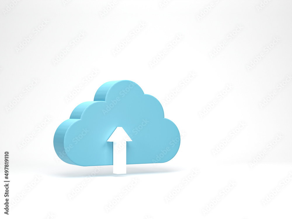 Poster 3d rendering, 3d illustration. cloud with upload icon isolated on white background. simple cloud sym