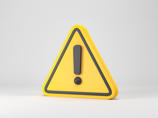 3D rendering, 3D illustration. Warning sign icon on white background. Attention sign icon icon. Danger symbol. exclamation mark symbol.