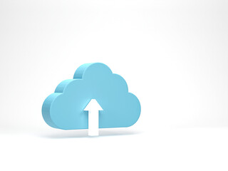 3D rendering, 3D illustration. Cloud with upload icon isolated on white background. Simple cloud symbol for web site or mobile app