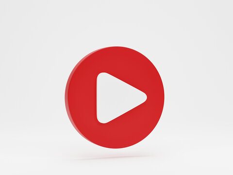 3d render 3d illustration. Red play button isolated on white background. Video media player