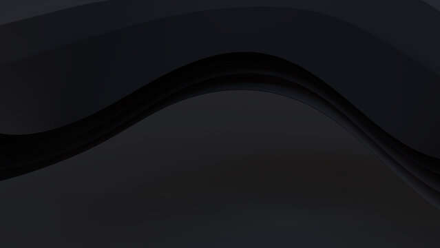 Abstract wallpaper created from Black 3D Ribbons. Dark 3D Render with copy-space.  