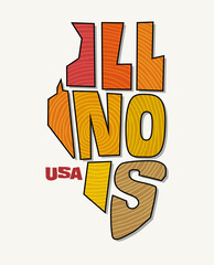 State of Illinois with the name distorted into state shape. Pop art style vector illustration for stickers, t-shirts, posters, social media and print media. - 497821127