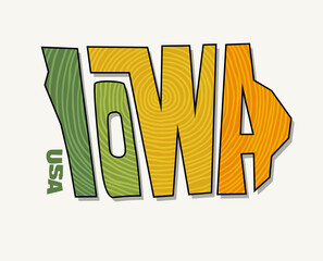 State of Iowa with the name distorted into state shape. Pop art style vector illustration for stickers, t-shirts, posters, social media and print media. - 497821140