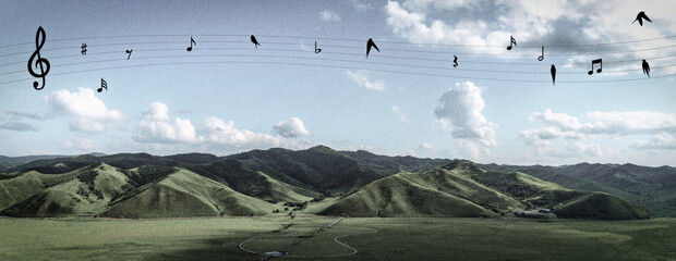 music sign with mountains and ranges
