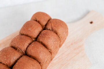 Choco Japanese Milk Bread on a white background. Food Baking concept Fresh baked organic homemade soft milk loaf bread.