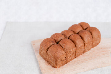 Choco Japanese Milk Bread on a white background. Food Baking concept Fresh baked organic homemade soft milk loaf bread.