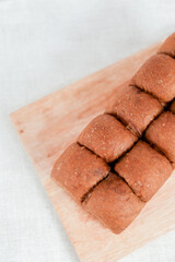 Choco Japanese Milk Bread on a white background. Food Baking concept Fresh baked organic homemade soft milk loaf bread.