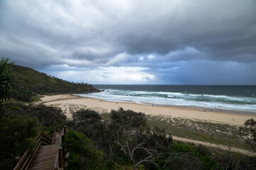 Fototapeta na wymiar Grey afternoon on the Noosa National Park coastline, Queensland.