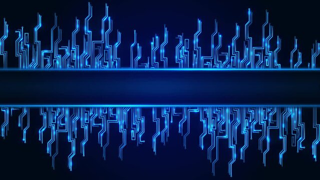 3D Loop Futuristic motherboard circuit graphic animation background for logo or text. Printed circuit board PCB in motion. Printed board design Learning modern computer technologies Background. 4K