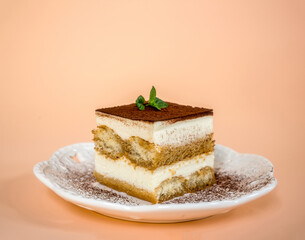 Fresh Tiramisu Cake, white background