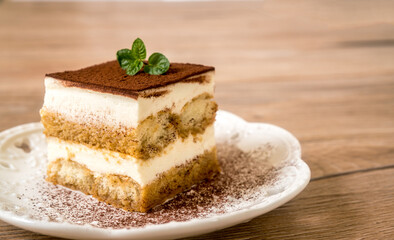 Fresh Tiramisu Cake, white background