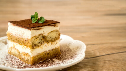 Fresh Tiramisu Cake, white background