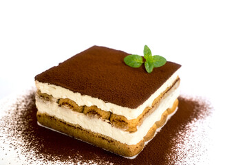 Fresh Tiramisu Cake, white background