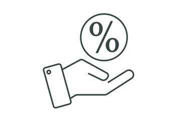 Hand percent icon. Money saving and administration icon