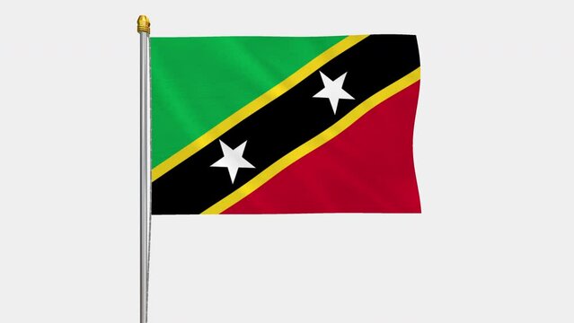 A loop video of the Saint Kitts and Nevis flag swaying in the wind from a frontal perspective.
