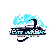 Car Wash Logo Design Template with Bubble Soap Vector