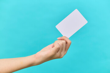 female hand hold card