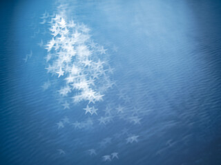 sparkling lake, shape of star bokeh background.	