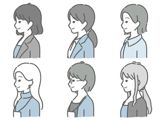 若い女性の横向き上半身セット（仕事向きの服装）