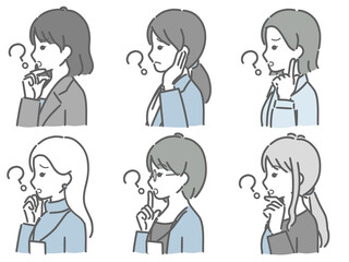 疑問に思う若い女性の上半身セット（仕事向きの服装）