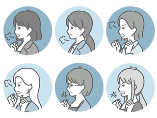 怒る若い女性の横向き丸アイコンセット（仕事向きの服装）