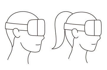 Man and women wearing Virtual reality glasses. front view, playing games, vector illustration