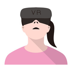 Beauty girl wearing Virtual reality glasses. front view, playing games, vector illustration