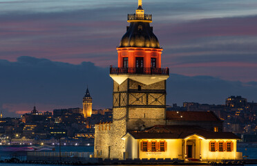 Fototapeta na wymiar Sunset Colors in the Maidens Tower, Uskudar Istanbul Turkey
