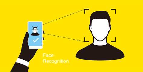 Face ID, facial Recognition System concept icons, man using the phone scan the face