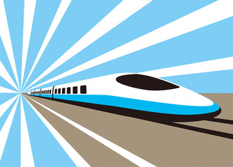 Fototapeta premium High speed bullet train coming out, modern flat design, vector illustration