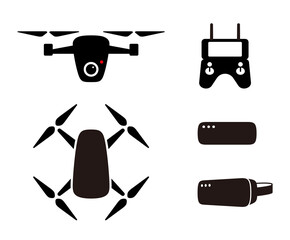 Drone flat icon set design, flying, vector illustration