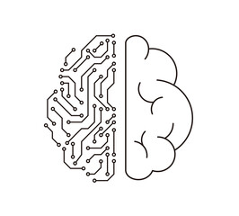 Half human brain and half circuit board, Artificial intelligence of digital concept