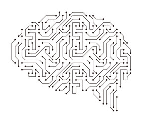 circuit board, maze and brain, Artificial intelligence concept. vector illustration