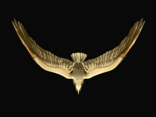 Statue of golden eagle. Top view. 3D illustration.