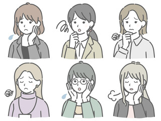 困る若い女性の斜め向き上半身セット（仕事向きの服装）