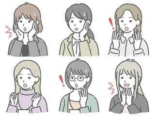 驚く若い女性の斜め向き上半身セット（仕事向きの服装）