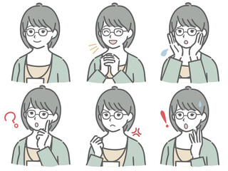 若い私服女性社員の斜め向き表情セット