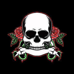 Skull head and rose vector illustration