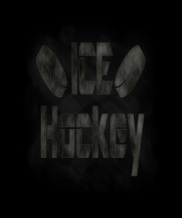 Ice hockey in chalk text graphic on a blackboard.