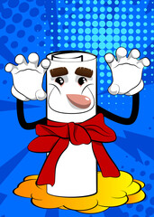 Rolled paper with red ribbon as a diploma is trying to scare you. Cartoon Character.