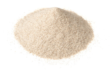 Fototapeta na wymiar Small heap of raw rye flour isolated on white background.