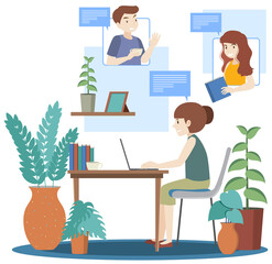 Work at home concept in flat design