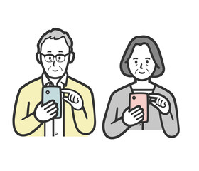 携帯を使うシニア夫婦