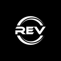 REV letter logo design with black background in illustrator, vector logo modern alphabet font overlap style. calligraphy designs for logo, Poster, Invitation, etc.