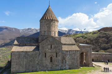 View of the Tatev Monastery in a picturesque place in the mountains. Armenia
