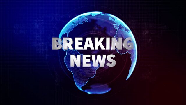 Concept of Breaking News Screen TV Card Loop 4k Background. Technology Design Element. Digital World News Studio Broadcasting Modern Communication. Report and breaking news on world live report.