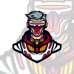 Gaming avatar with laser red mask cyberpunk vector mascot