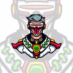 Gaming avatar with laser red mask cyberpunk vector mascot